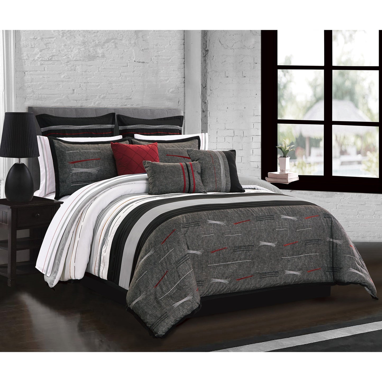 Woven Comforter Bedding Set Queen Size 7 Piece Zumi DecoElegance