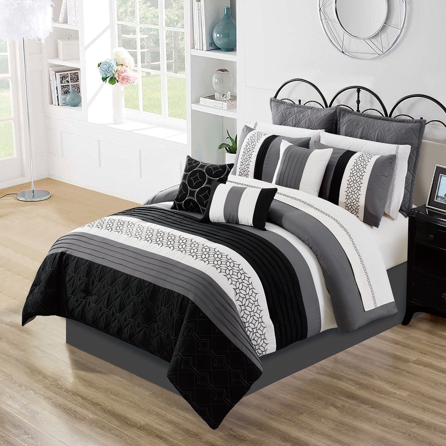 Maddox King Size Woven Comforter Bedding Set 7 Piece DecoElegance