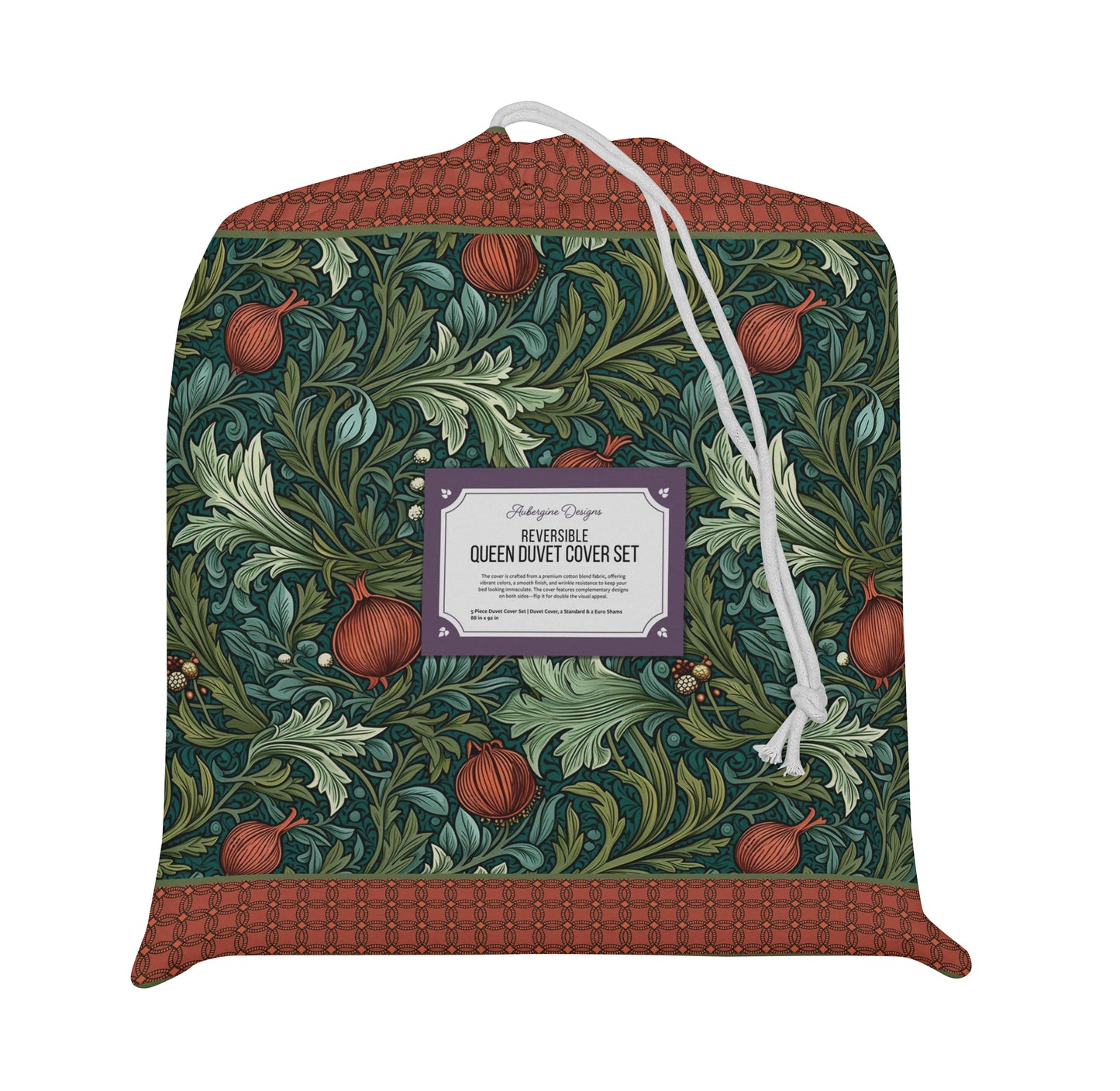 5 Piece Reversible Duvet Cover Set Cotton Blend Pomegranate