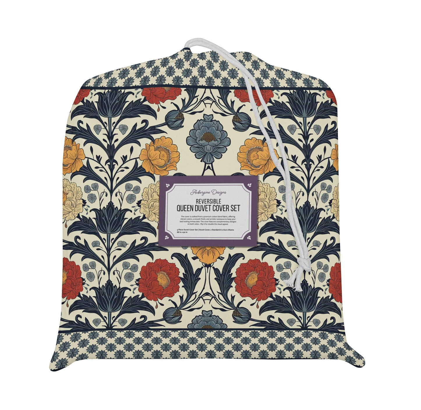 William Morris Elegant Reversible Duvet Cover Set 5 Piece