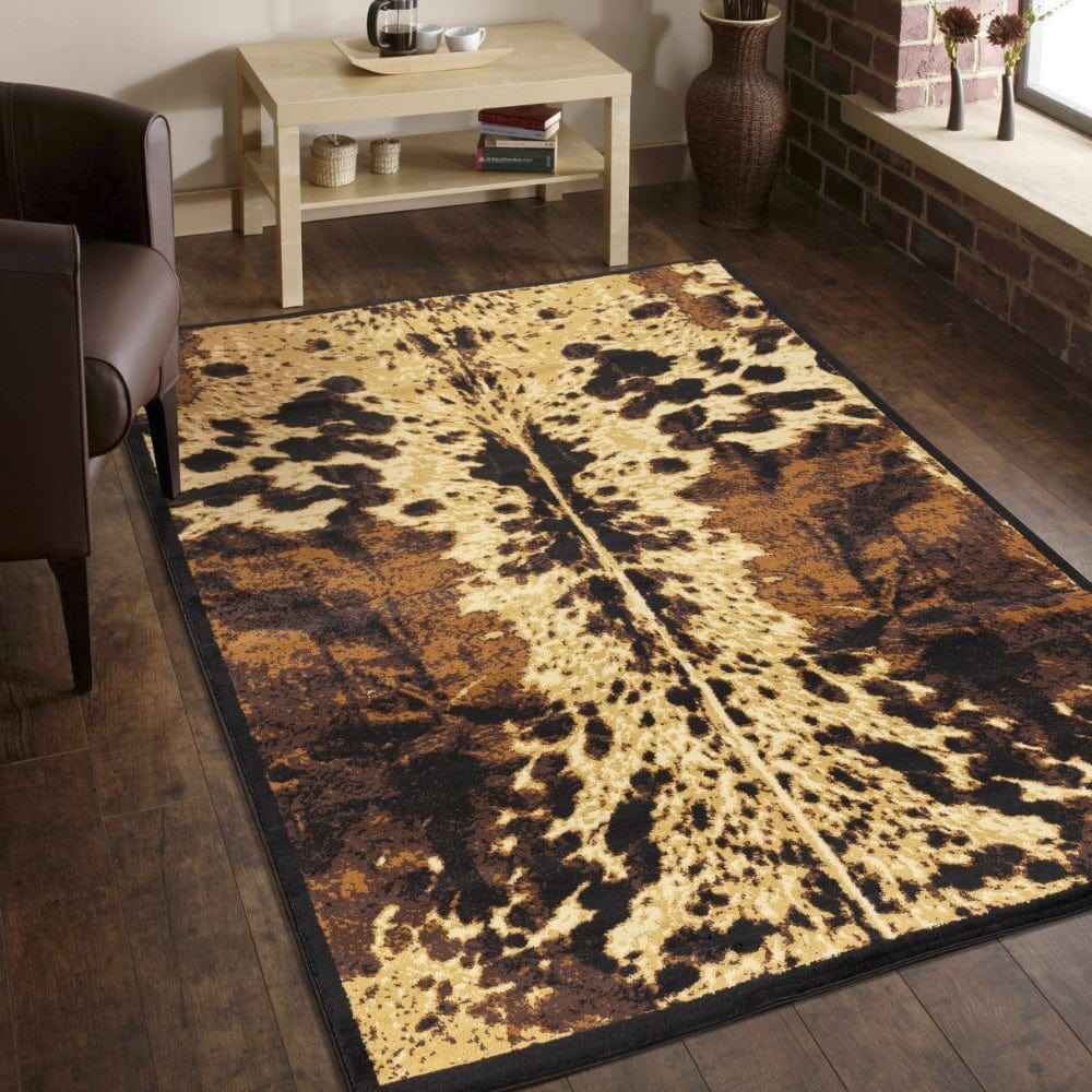 Transform Your Space with the Cowhide Dance Area Rug in Brown, Black, and Cream