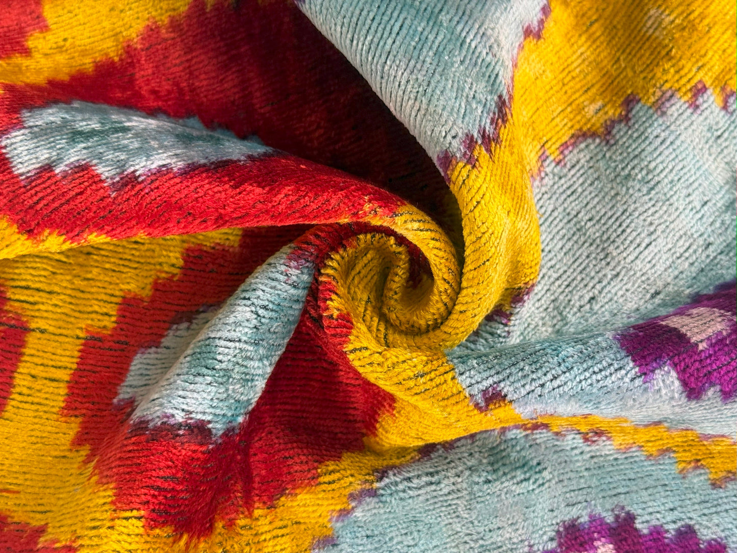 Handmade Yellow And Blue Dotted Ikat Silk Velvet Pillow 16x16 Inches