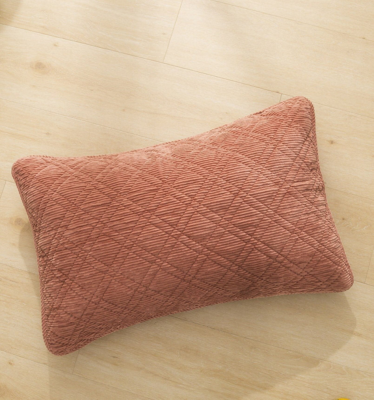 Soft terracotta orange velour corduroy bedspread set.