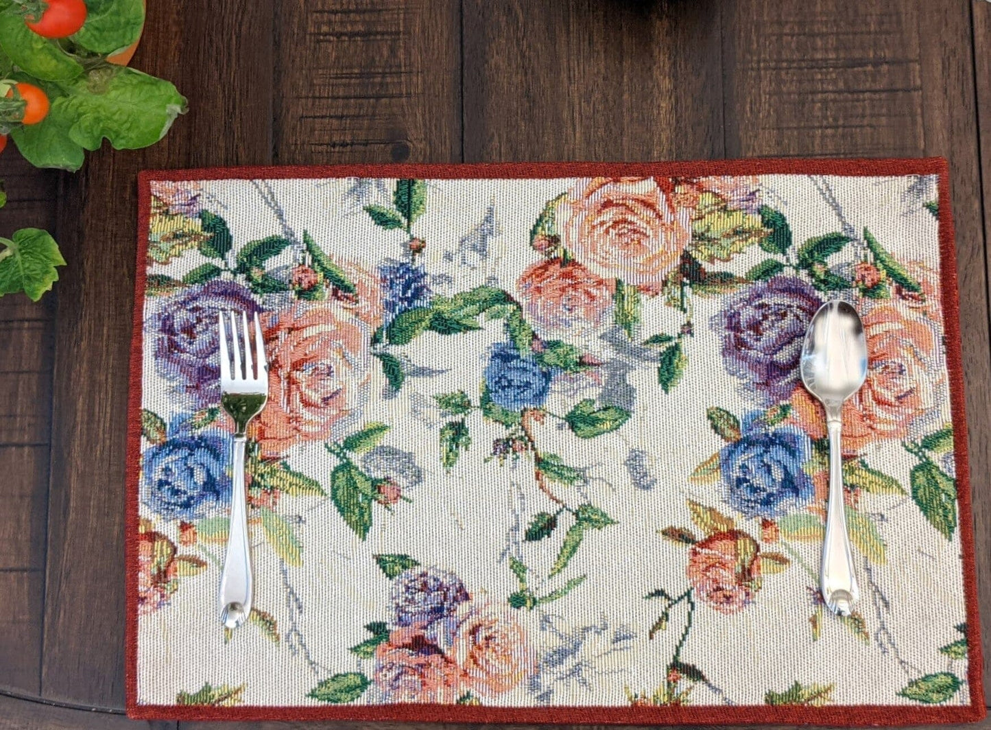 Romantic Rose Tapestry Placemats 4 Piece Set 13x19 Pink Floral