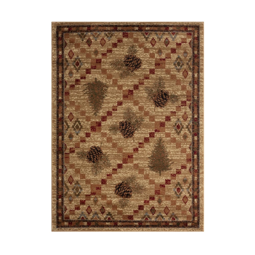Rustic pinecone pattern area rug for cabin decor