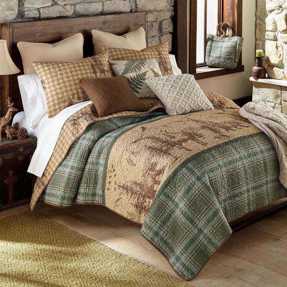 Cozy Plaid Trail Quilt Set for Stylish Bedrooms adds warmth and charm with its vibrant green plaid design. Perfect for any decor.