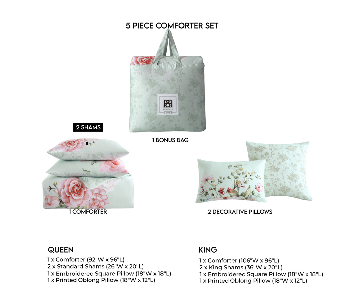 Elevate Your Space with the Misty Green Floral Comforter Set