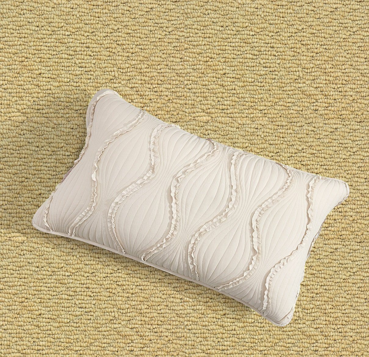 Soft Charming French Country Ruffles Quilted Cotton Bedspread Set Ivory Cream Tan