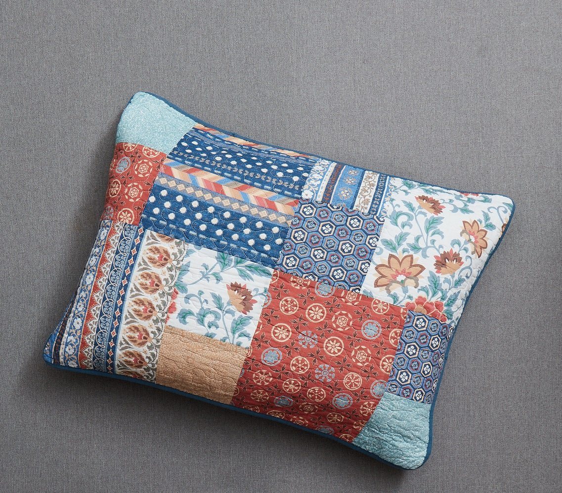 Bohemian Vibes Mediterranean Blue Floral Patchwork Quilted Bedspread Set