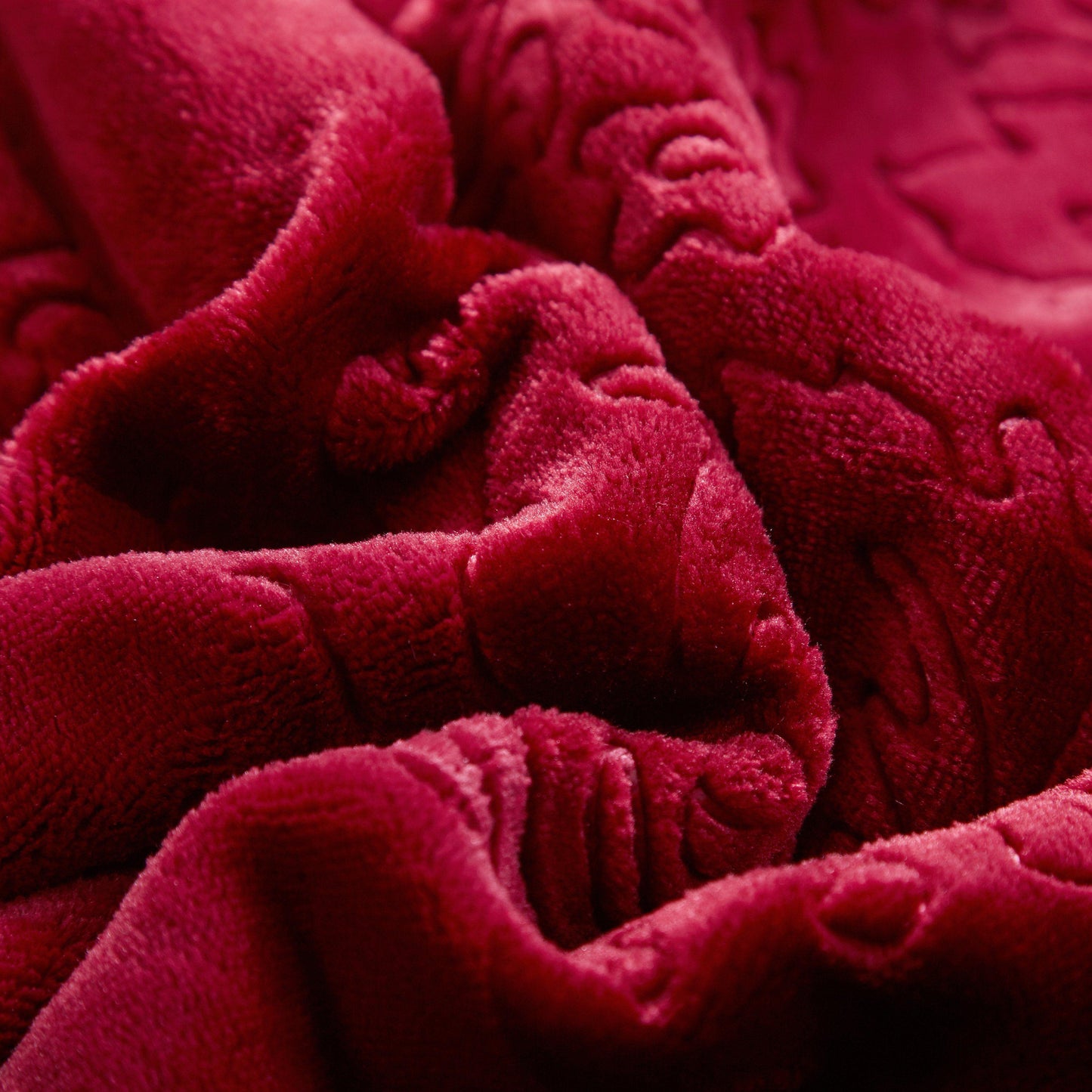 Tache Solid Embossed Merlot Red Sherpa Throw Blanket