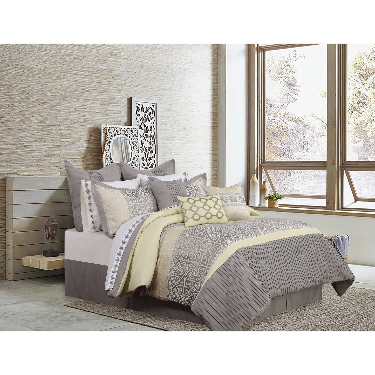Queen Calibre Comforter Set 7 Piece Bedding By DecoElegance