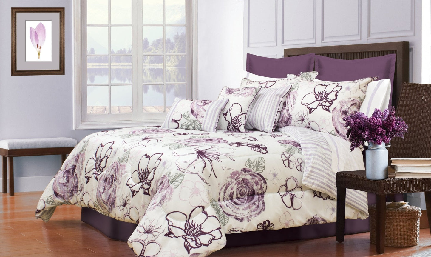 Angelica Purple King Bedding Comforter Set 7 Piece DecoElegance