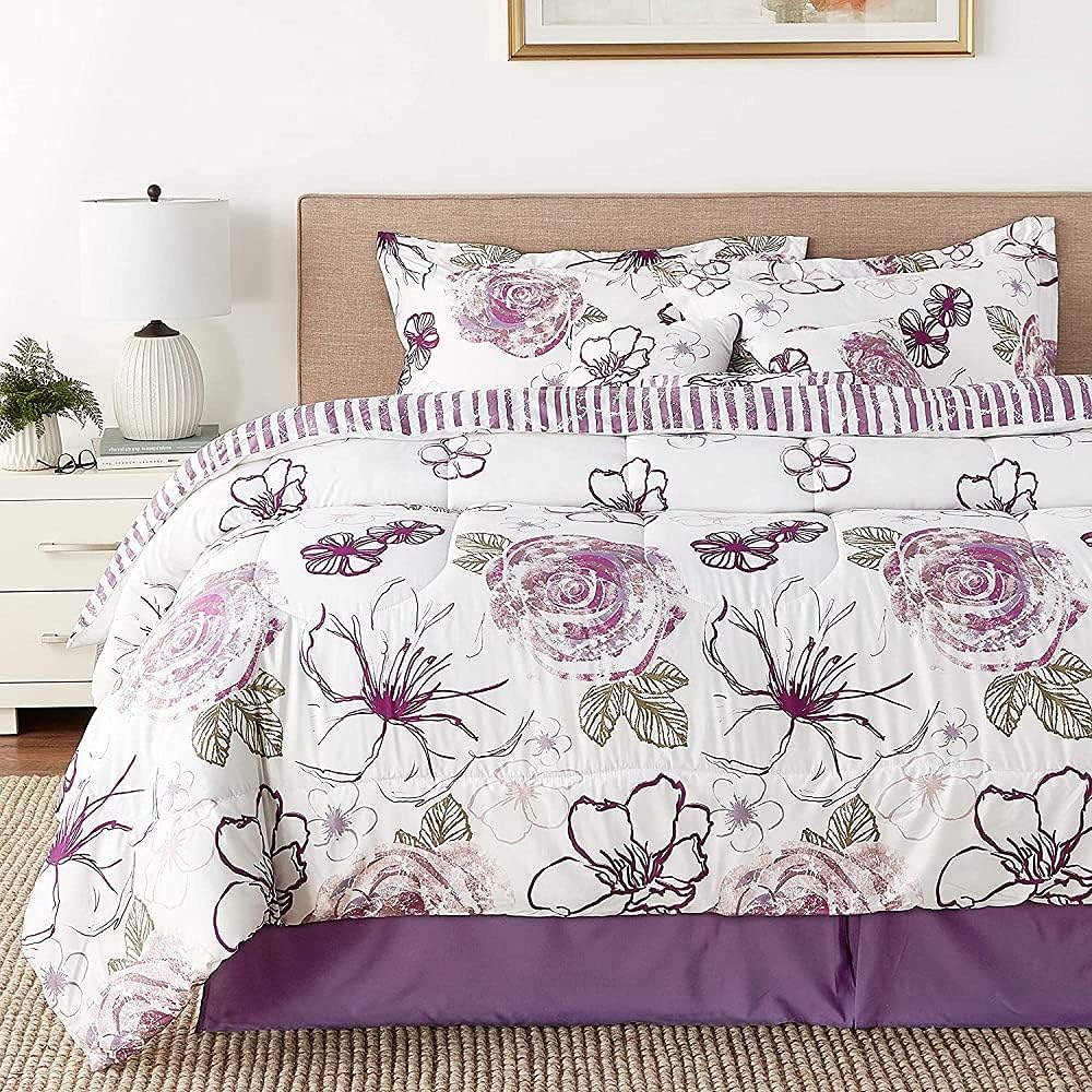 Angelica Queen Purple Comforter Set 7 Piece