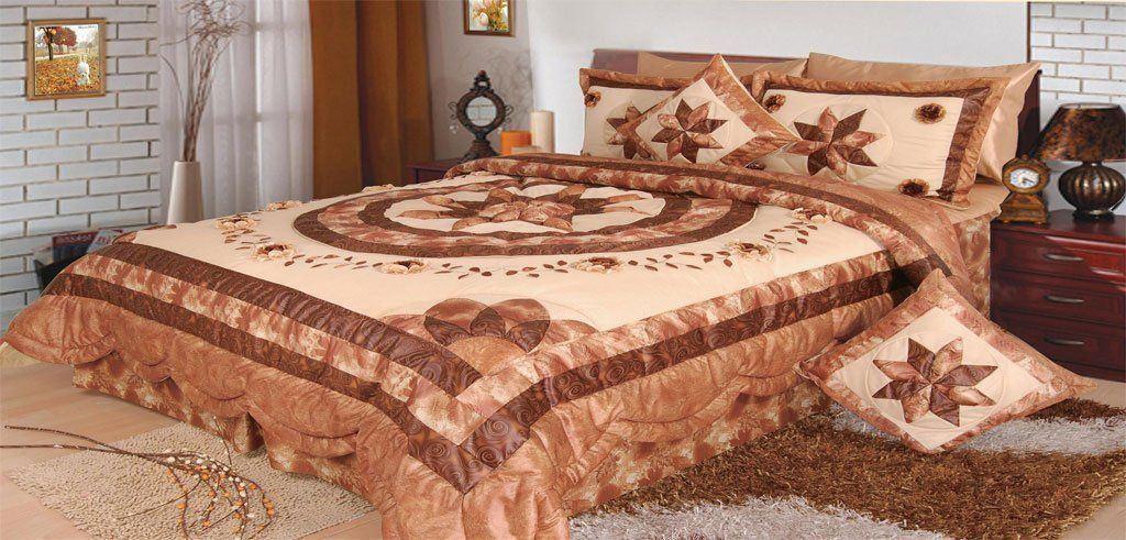 King size 5-piece Honeymoon Beige Brown floral comforter set.