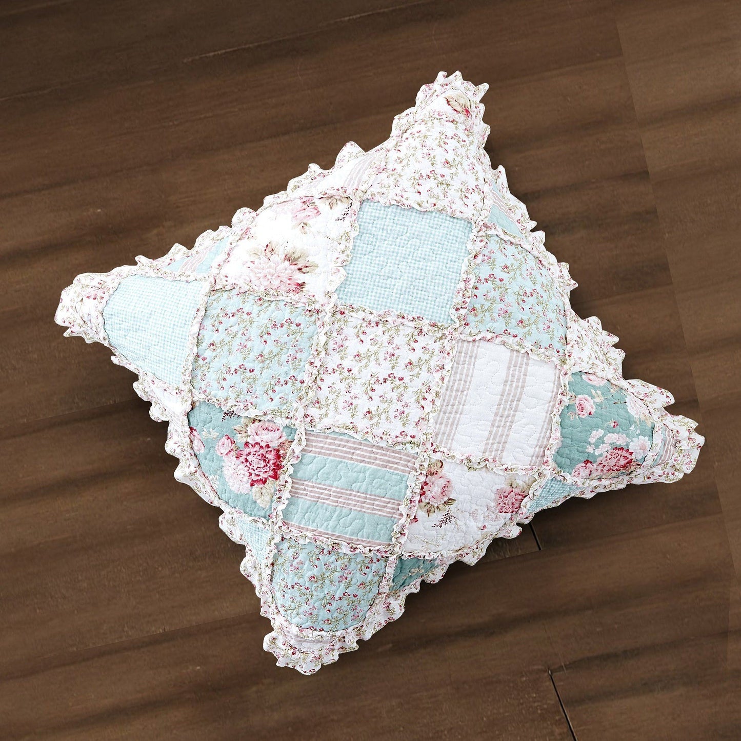 Hint Of Mint Floral Patchwork Cotton Euro Sham
