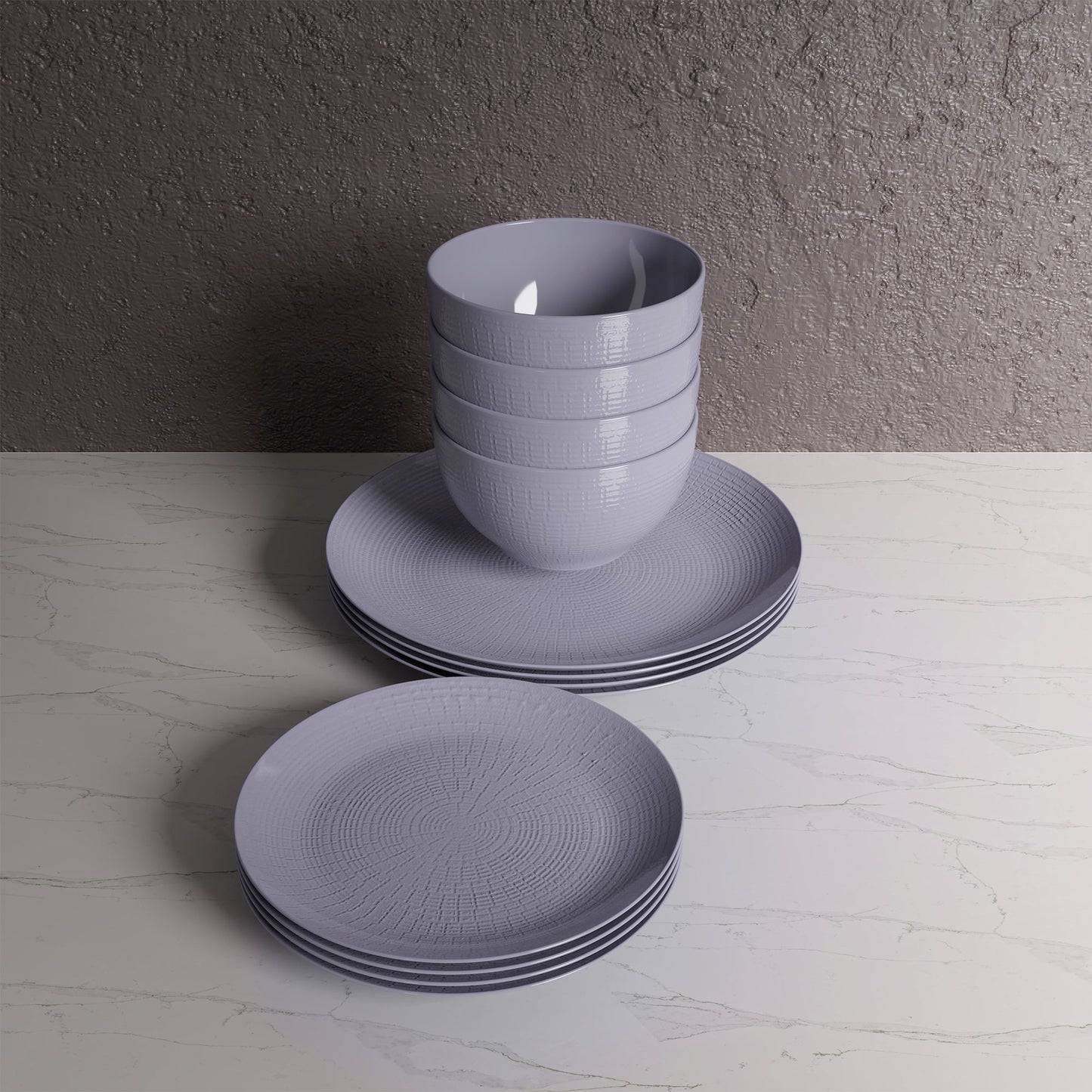Embossed Grey Dinnerware Set 12 Piece Service for 4 DecoElegance