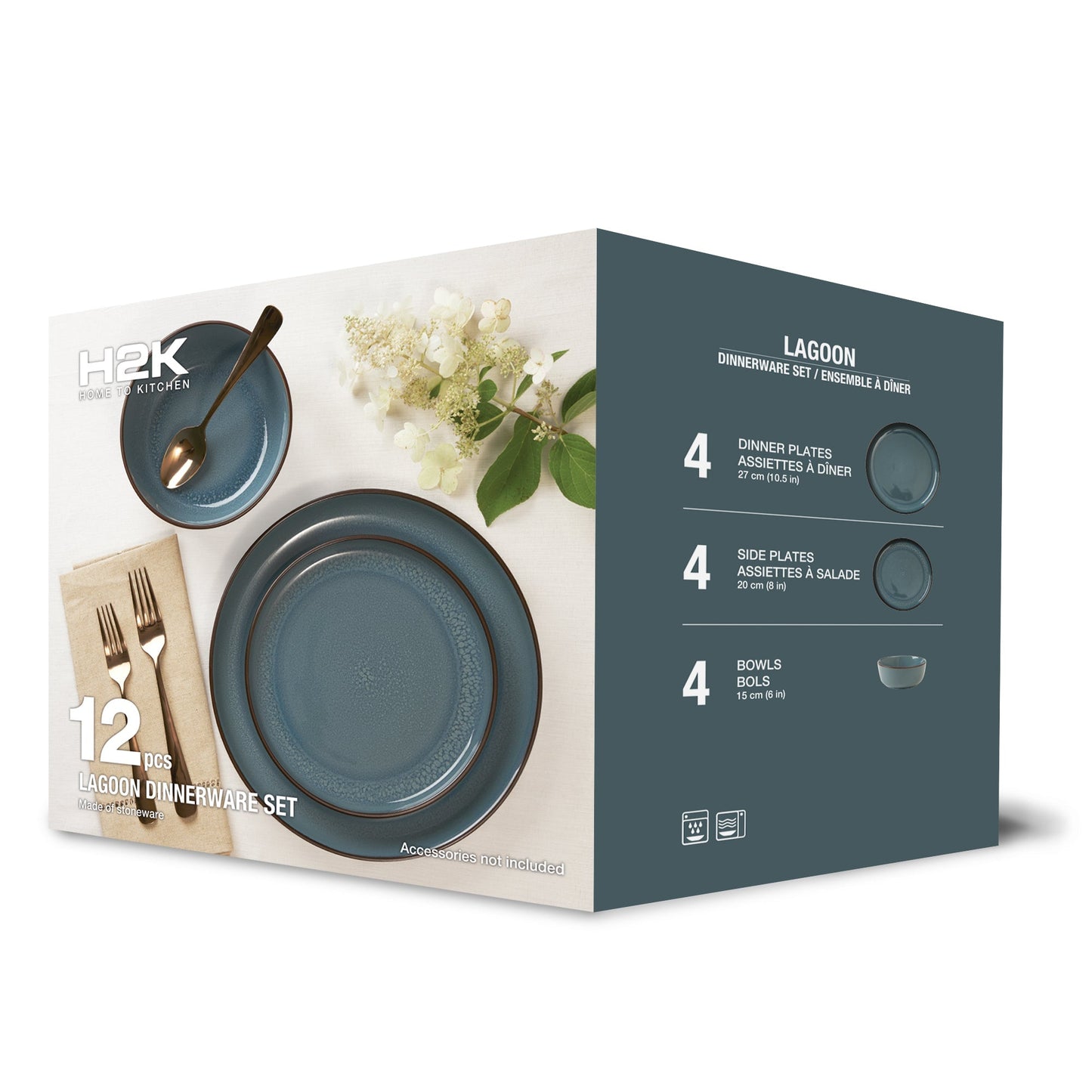 12 Piece Stoneware Dinnerware Set For Service For Four Rustic Elegance