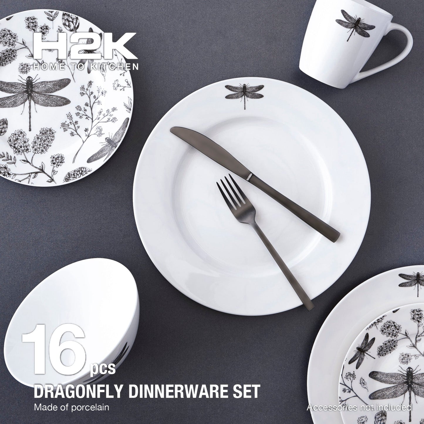 Dragonfly 16 Piece Dinnerware Set Service For Four By DecoElegance