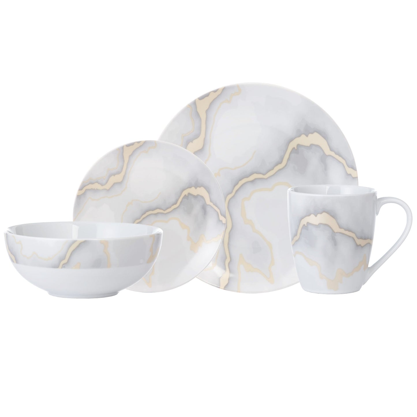 Dinnerware Set 16 Piece Electric Gold Marble Service for 4