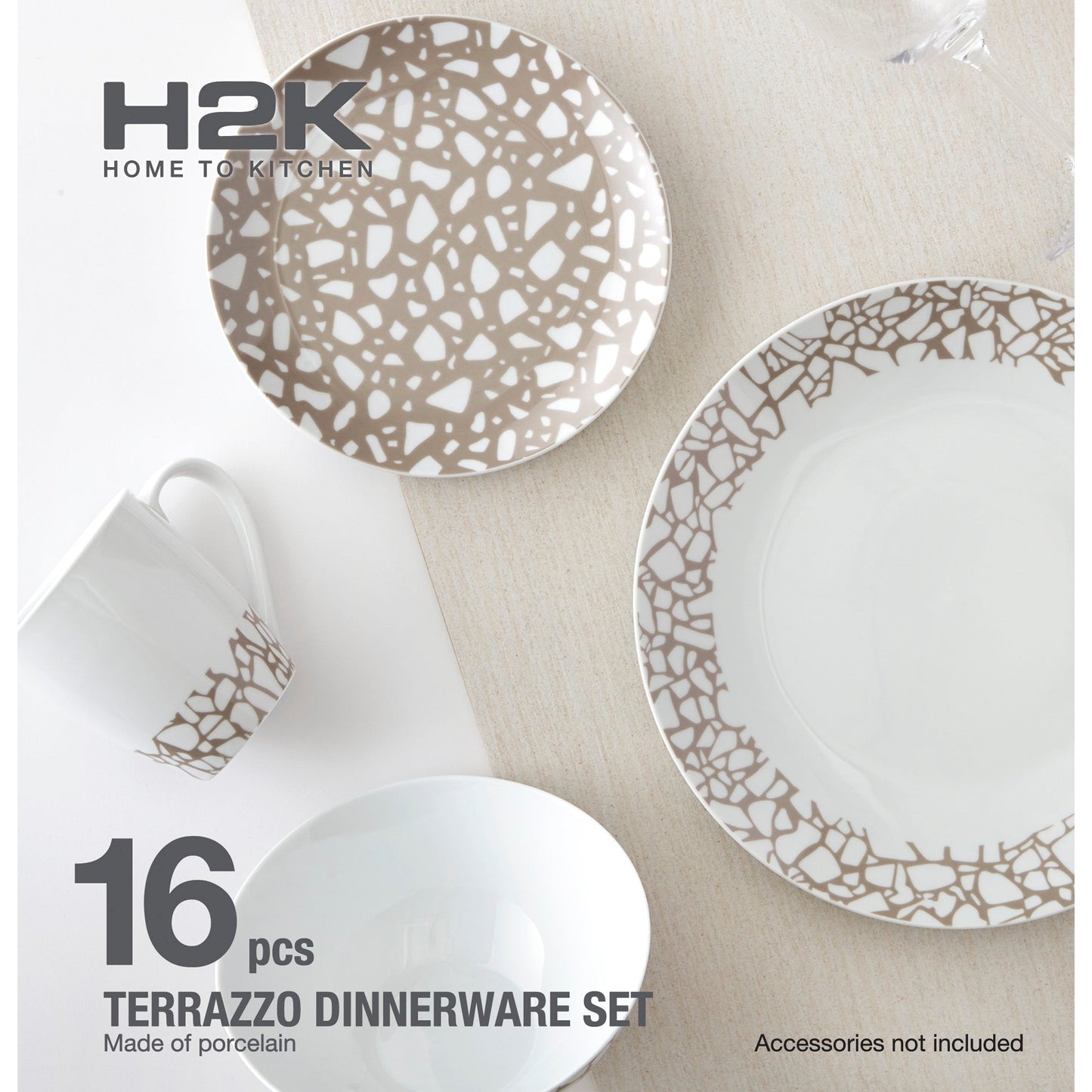 Dinnerware Set 16 Piece Terrazzo Beige Service for 4