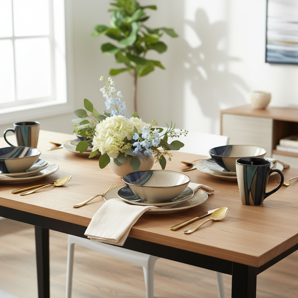 Gibson Elite Althea 16-Piece Teal Dinnerware Set with Contemporary Reactive Glaze Design