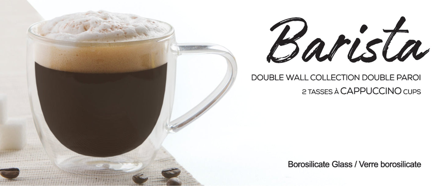 Insulated Double Wall Glass Mugs For Coffee And Tea 4 Piece Set 225ml Barista