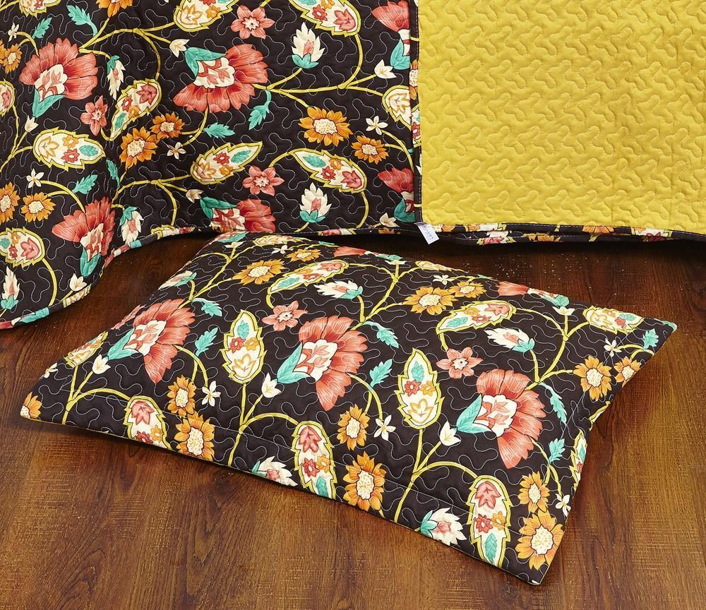 Marigold Floral Brown Yellow Botanical Garden Quilted Bedspread Set