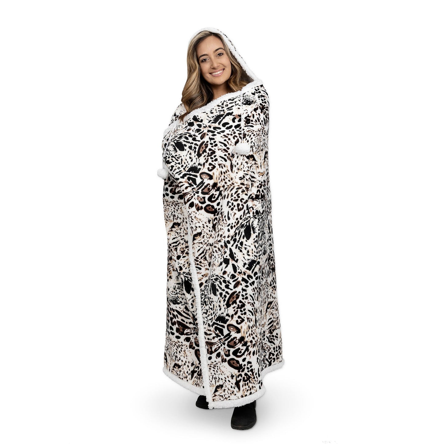 Hooded Flannel Blanket Throw Leopard 48x65 Home Decor