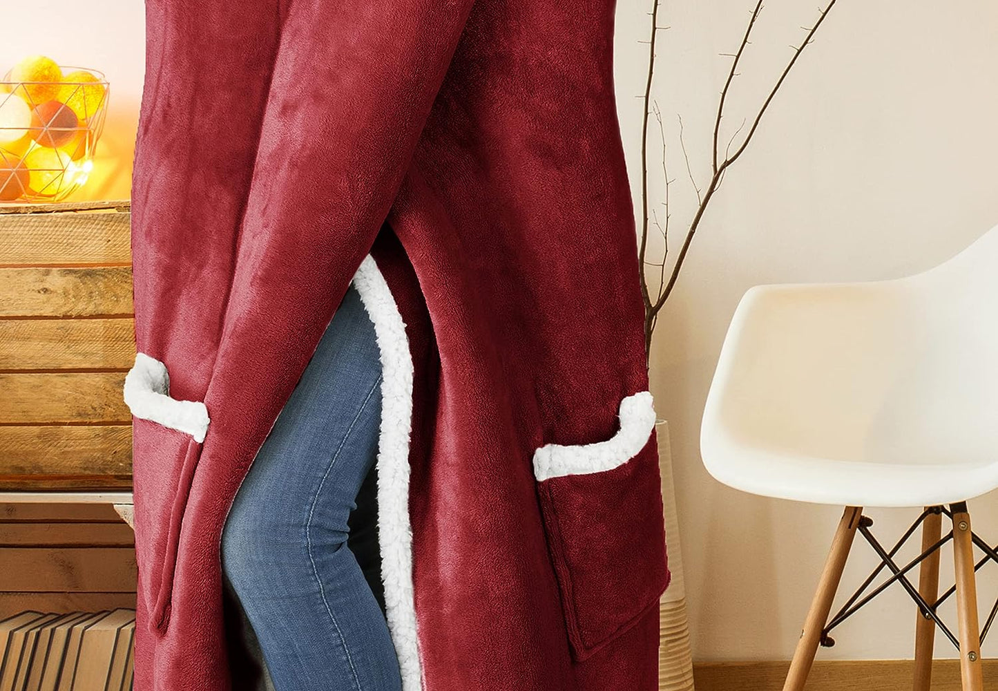 Hooded Flannel Blanket Throw Red 51x71 Cozy Home Decor Bedding