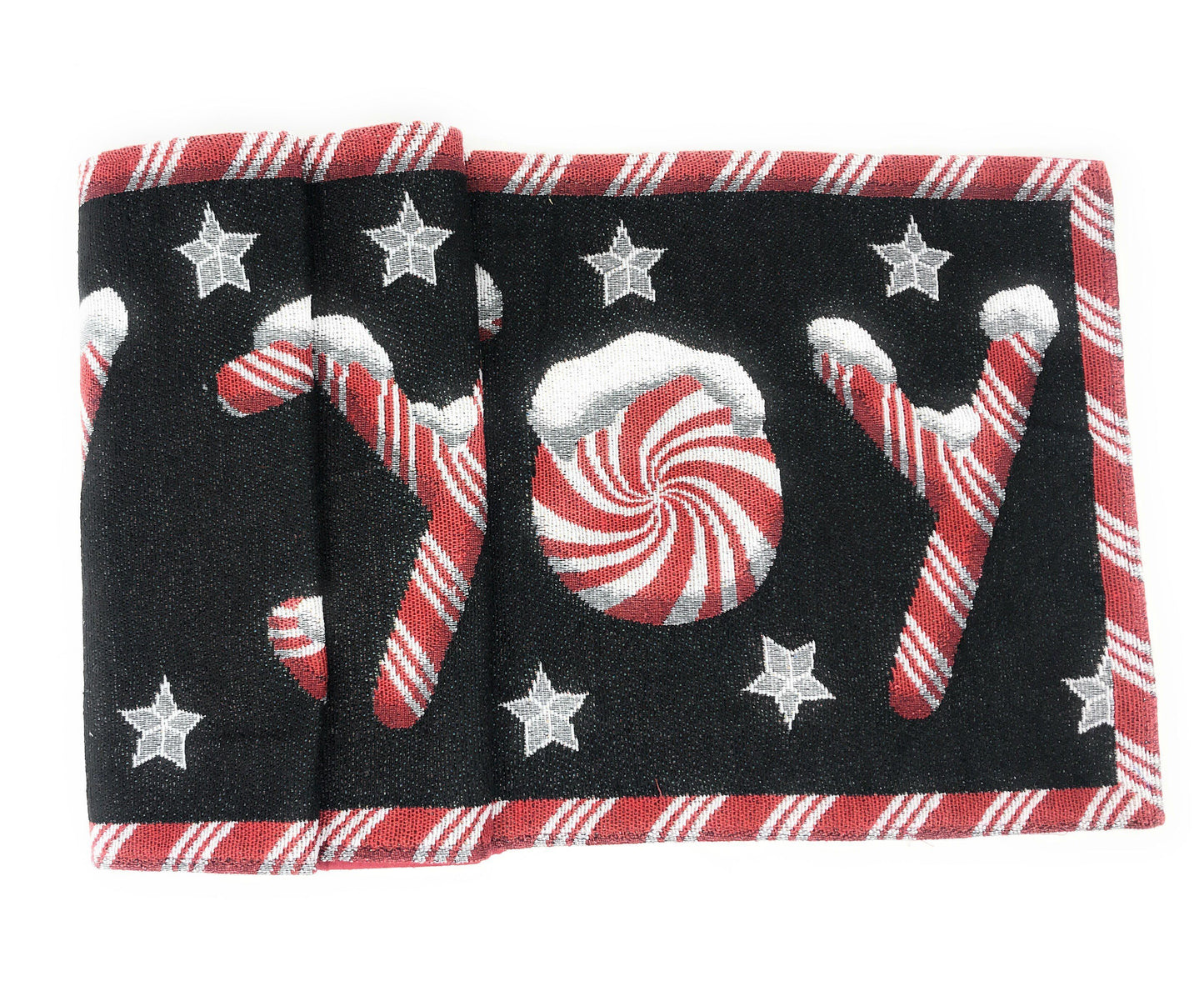 Peppermint Joy Red Black Holiday Tapestry Dining Table Runner
