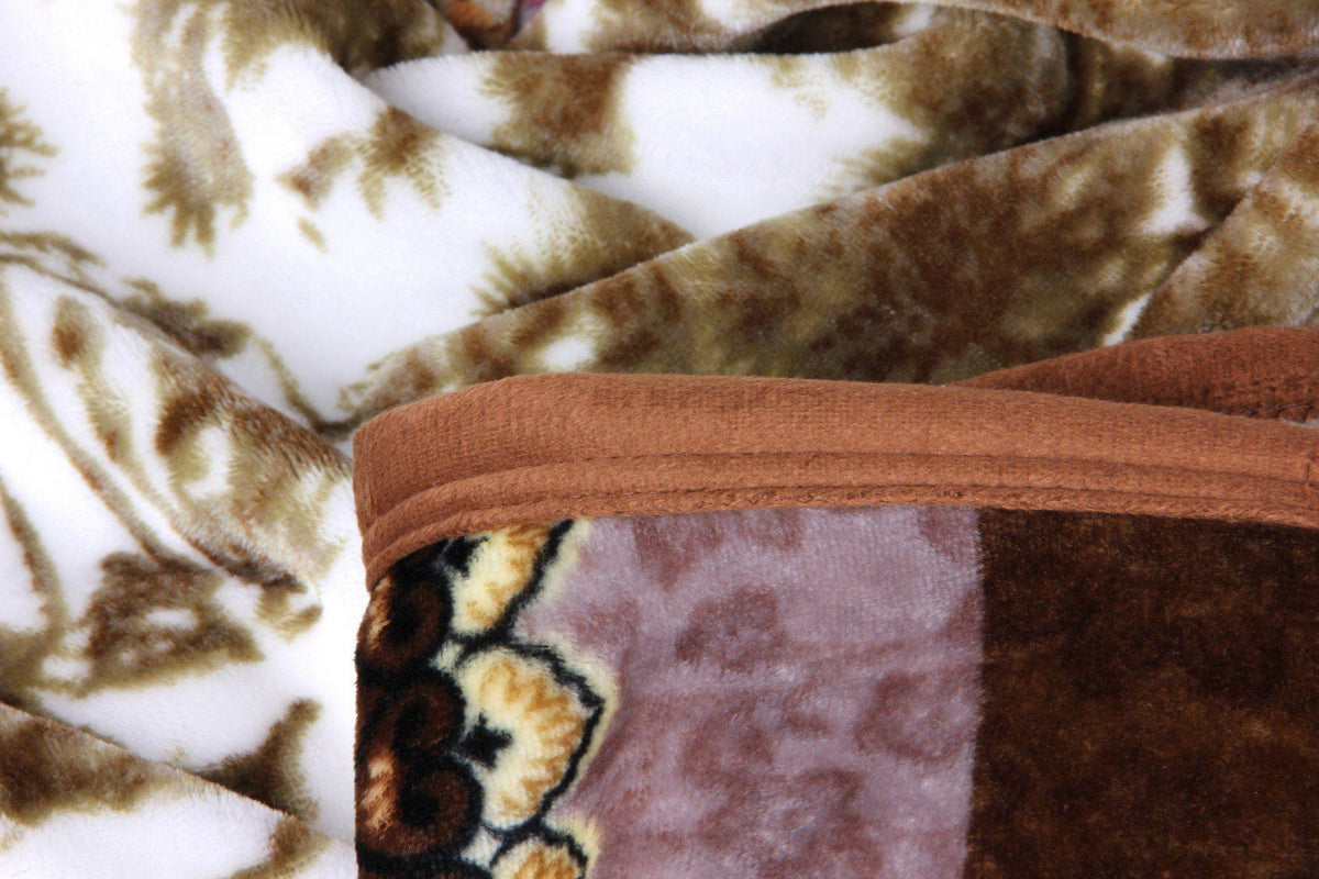 Lavender brown floral flannel mink fleece throw blanket