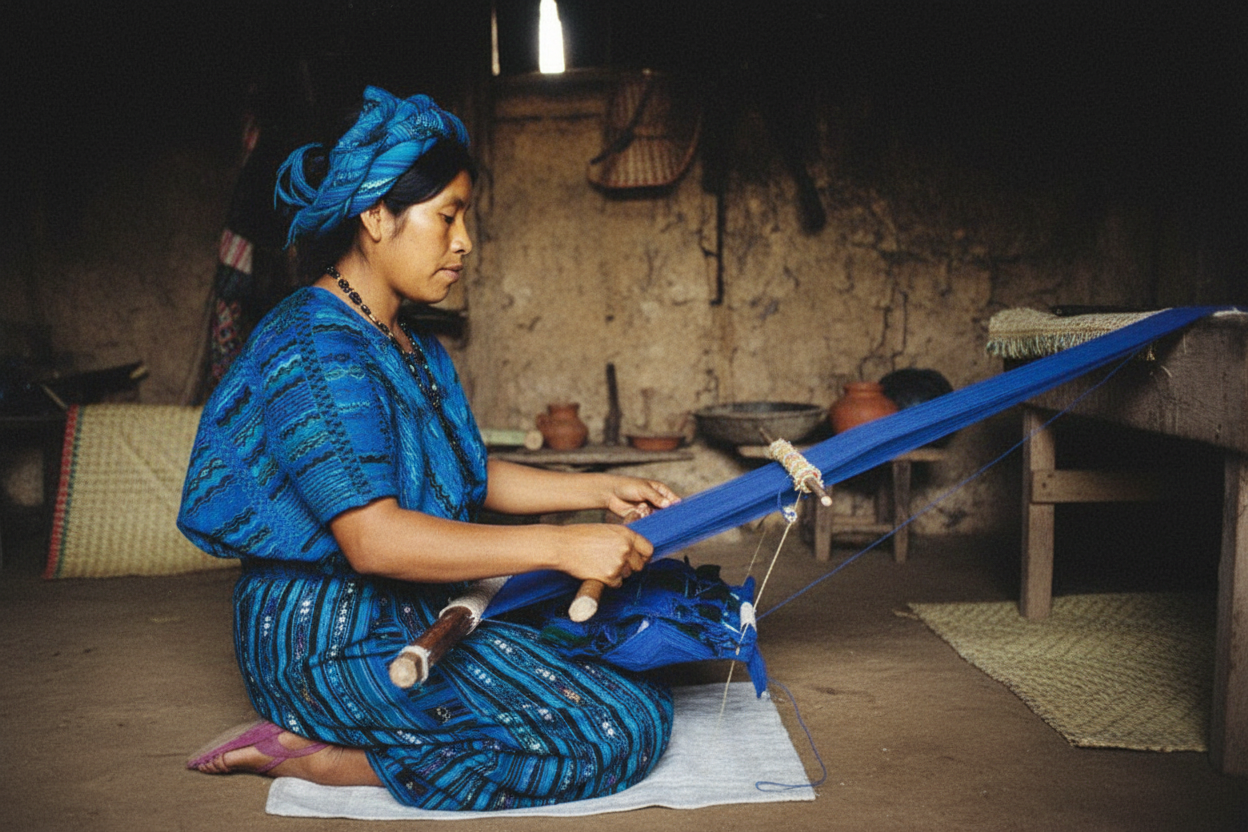 Blue Green Huipile Table Runner Handwoven In Guatemala Sunburst Design