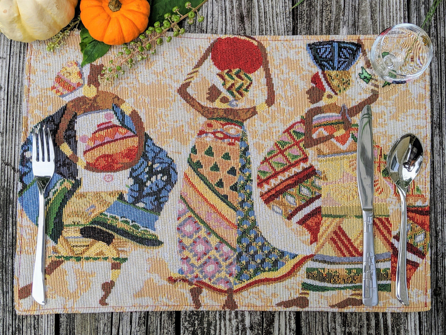 African Kwanzaa Tapestry Placemats Set of 4 13x19 Dancing Women