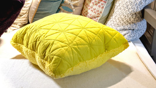 Handmade Yellow Sherpa Quilted Throw Pillow 18x18 Inches