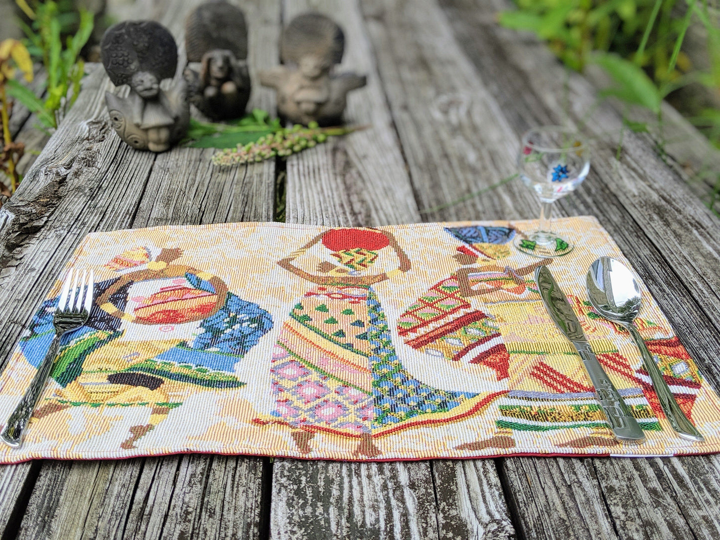 African Kwanzaa Tapestry Placemats Set of 4 13x19 Dancing Women