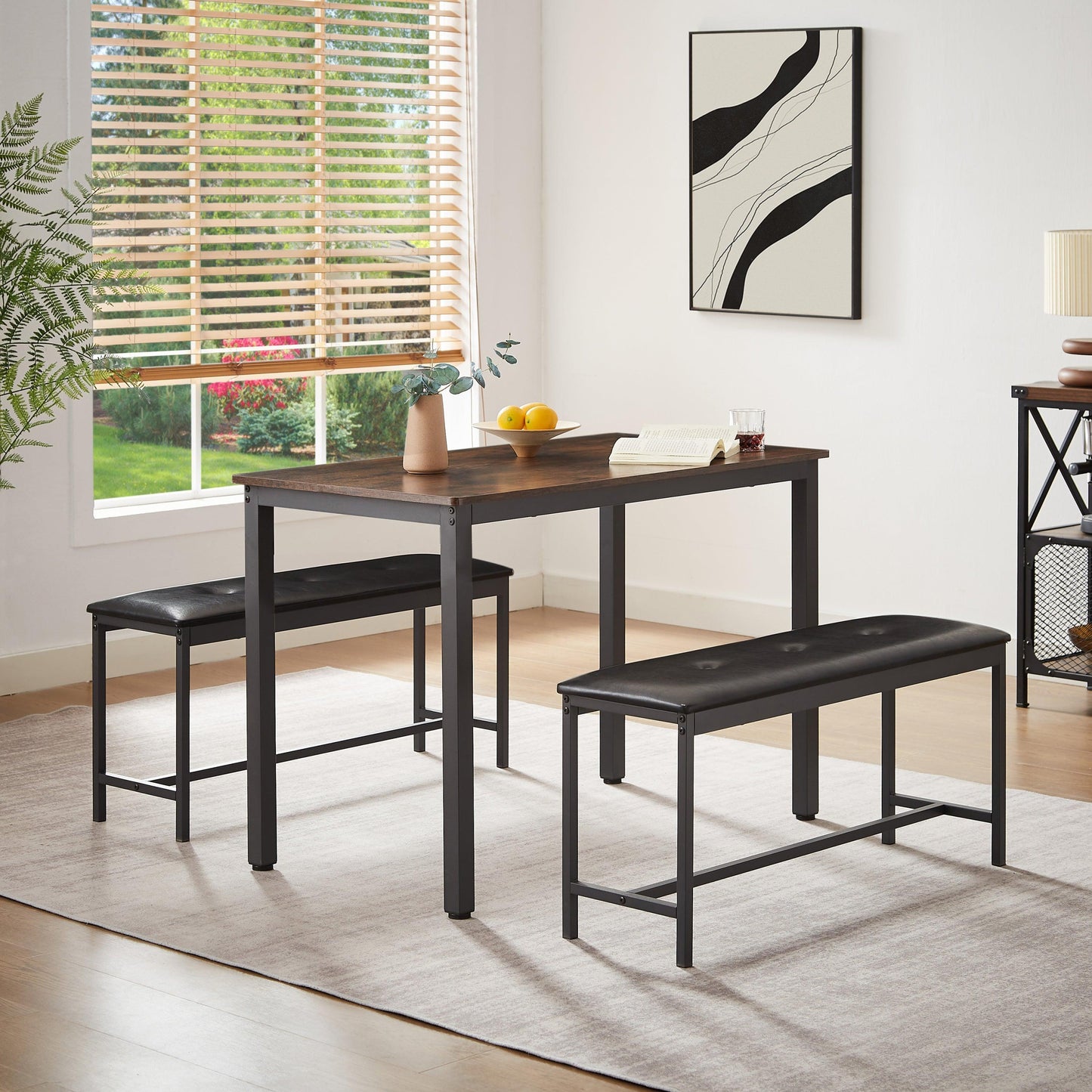 Dining Table Set, Barstool Dining Table with 2 Benches