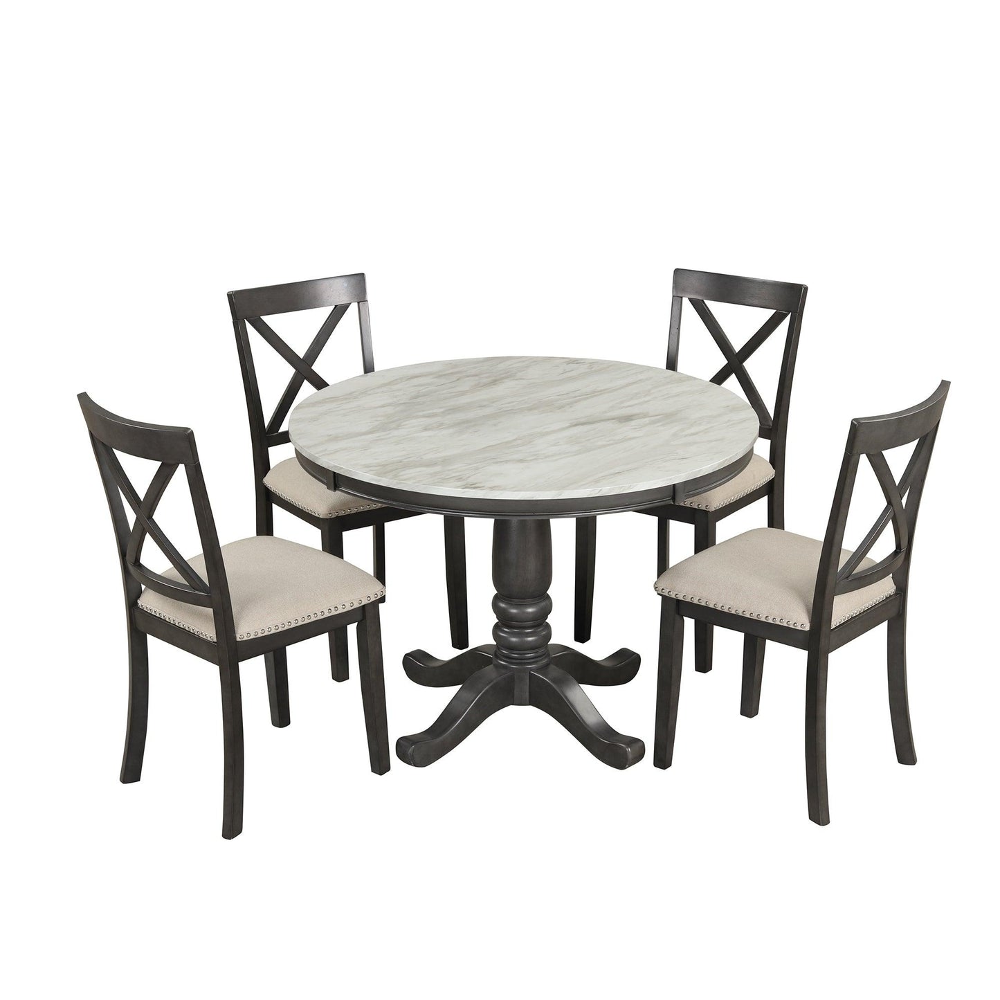 Dining Table and Chairs Set for 4 Persons Solid Wood