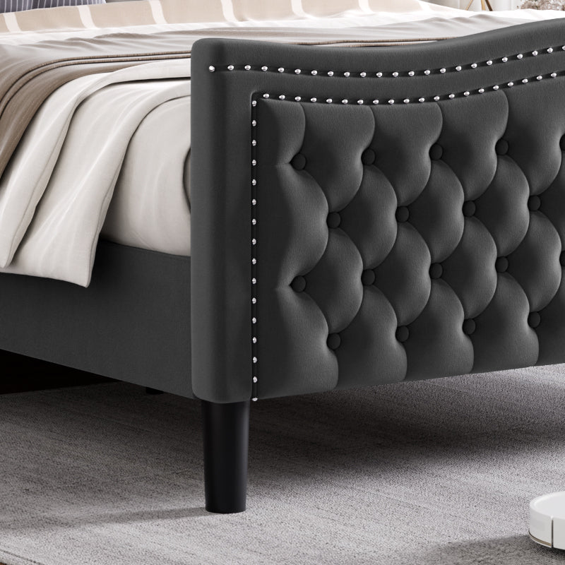 Lift Up Velvet Gray Full Size Bed for Stylish Bedrooms