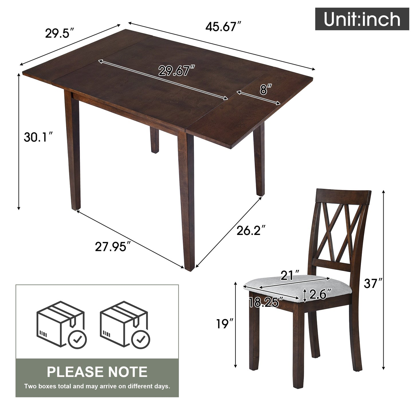 3 Piece Kitchen Dining Set with Drop Leaf Table and 2 Chairs