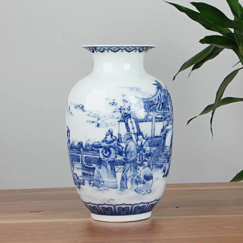 Antique blue and white Chinese ceramic vase for home decor.