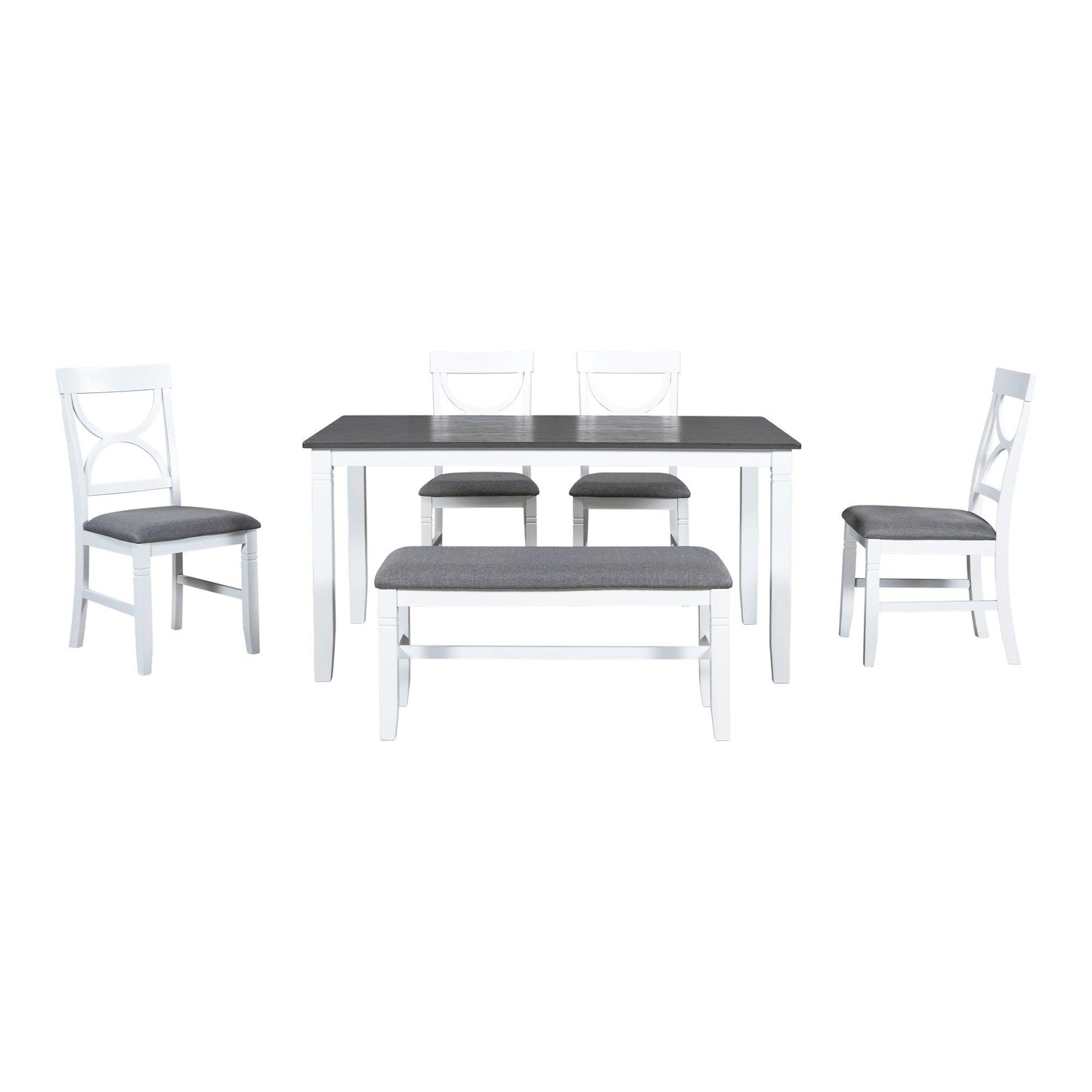 6-Piece Wood Dining Table Set with Bench and Chairs