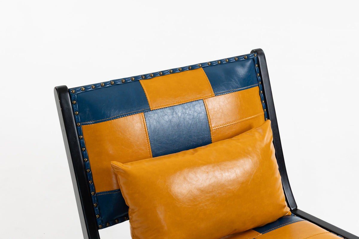 Blue and yellow Scandinavian PU leather accent chair