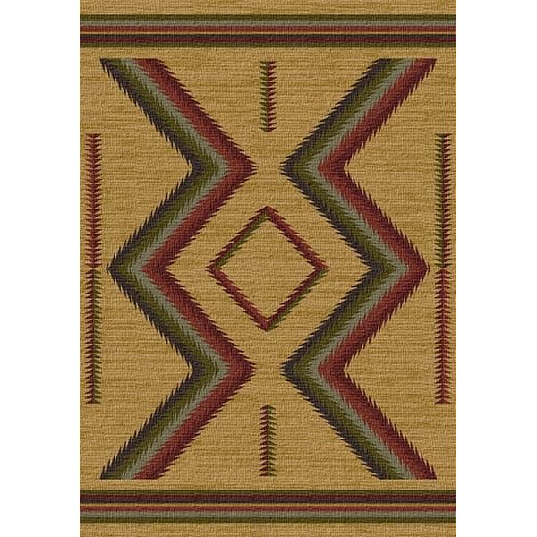 Chaco Canyon Solstice Area Rug with Southwestern diamond pattern in sand, chocolate brown, sage, navy, dusty rose.