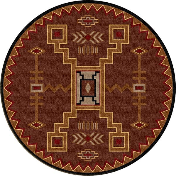 Southwestern geometric area rug in red, black, and cream.