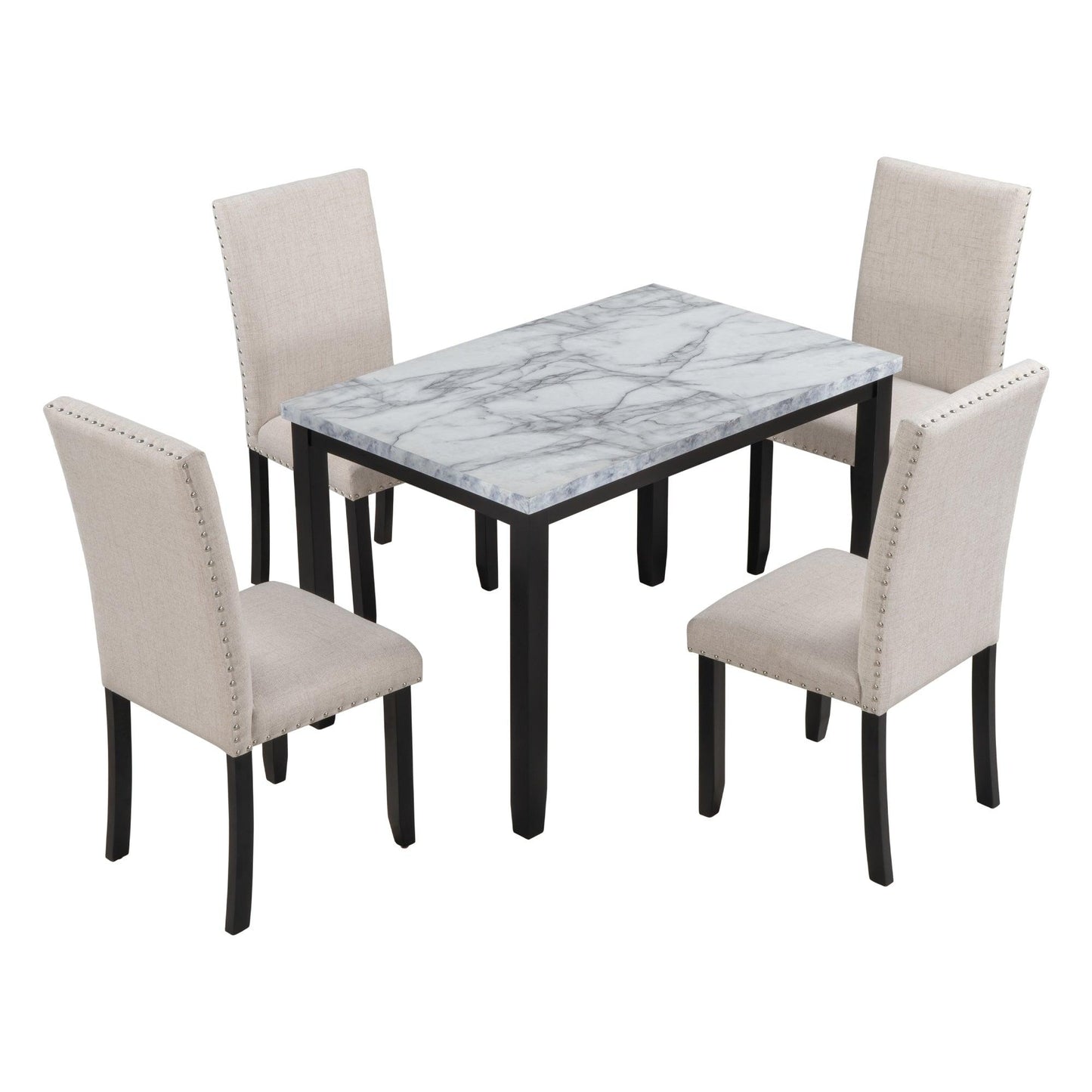 Faux Marble 5-Piece Dining Set with 4 Cushioned Chairs