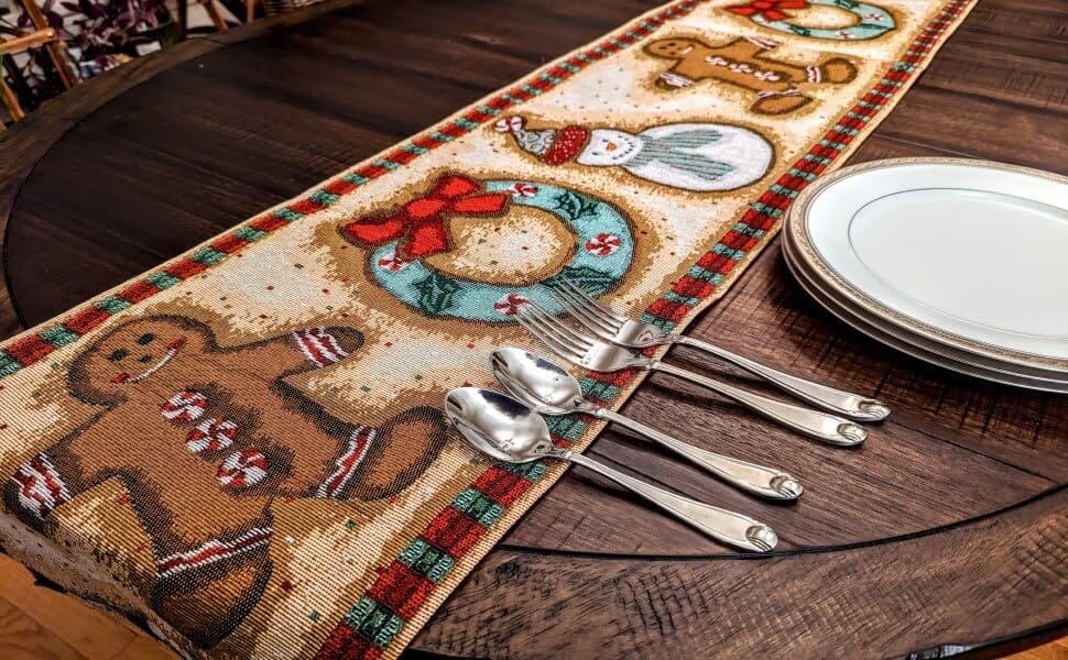DaDa Bedding Gingerbread Snowman Table Runner Holiday Decor