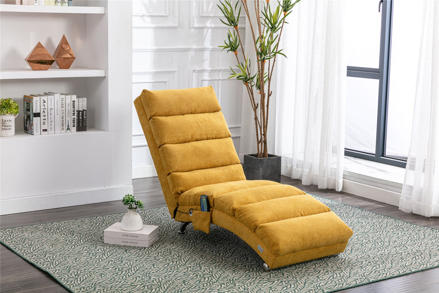 Modern Massage Chaise Lounge with Curved Backrest and Storage Pocket