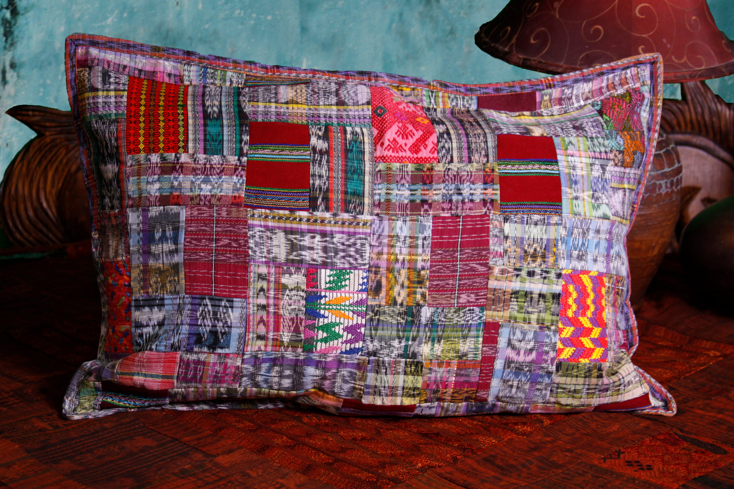 Unique King-Size Guatemalan Patchwork Quilt Set in Rose and Pastel Colors