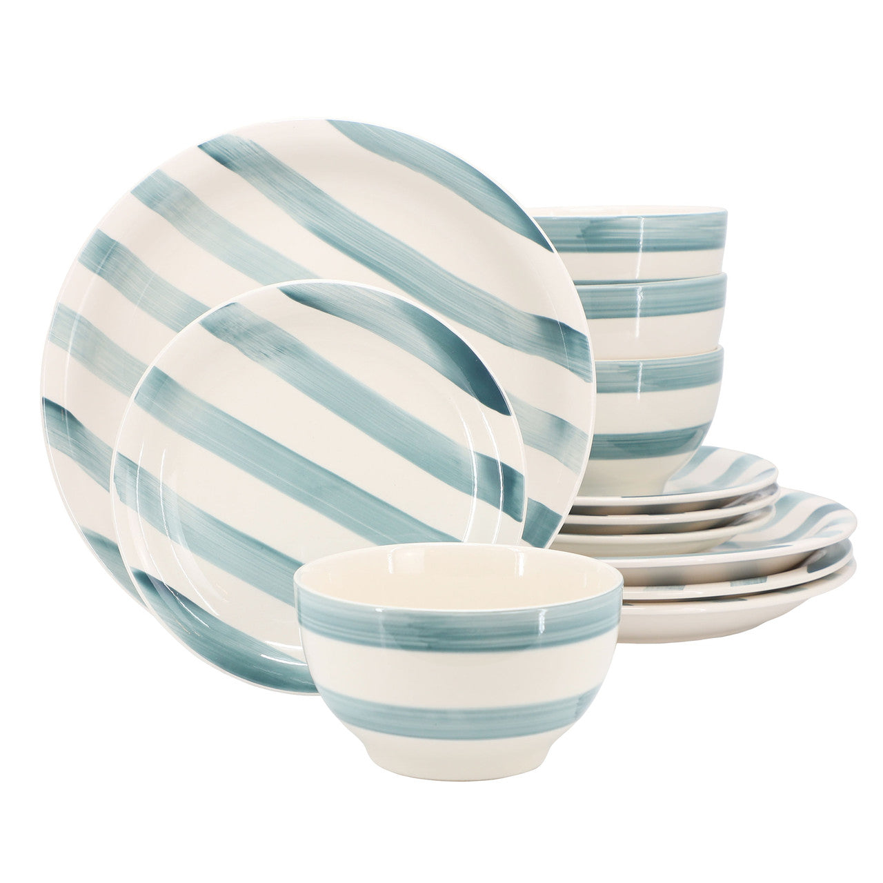 Gibson Home Kenwood Shores 12 Piece Stoneware Dinnerware Set in Blue Stripe-0