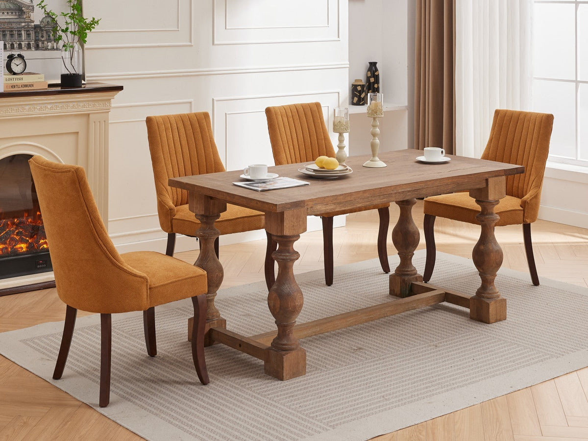 Set of 2 rayon flocking linen dining chairs with high back support.